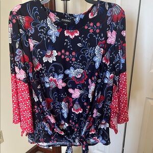 Roz & Ali Floral Blouse - Blue, Red, and Pink